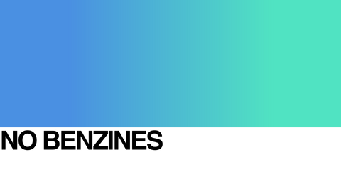 Bold black text reading NO BENZINES is displayed on a white background at the bottom, with a blue to teal gradient filling the upper portion of the image.