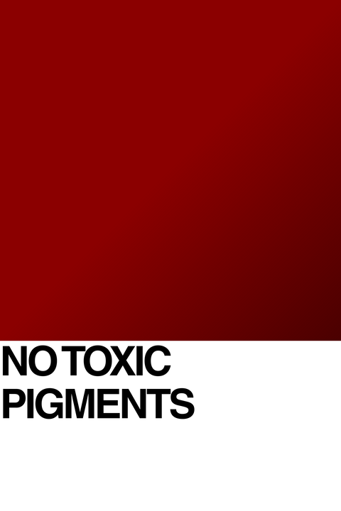 A gradient red background fills the upper part of the image, while the lower part is white with bold black text reading NO TOXIC PIGMENTS.