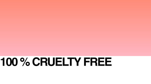 Text 100% CRUELTY FREE in bold black letters on a white background with a pink to peach gradient at the top.