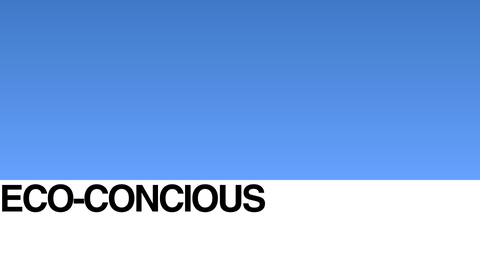 Bold black text reading ECO-CONCIOUS on a white background with a blue gradient sky above.