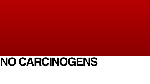 Bold black text reading NO CARCINOGENS is centered at the bottom of the image, with a red gradient above and a white background behind the text.