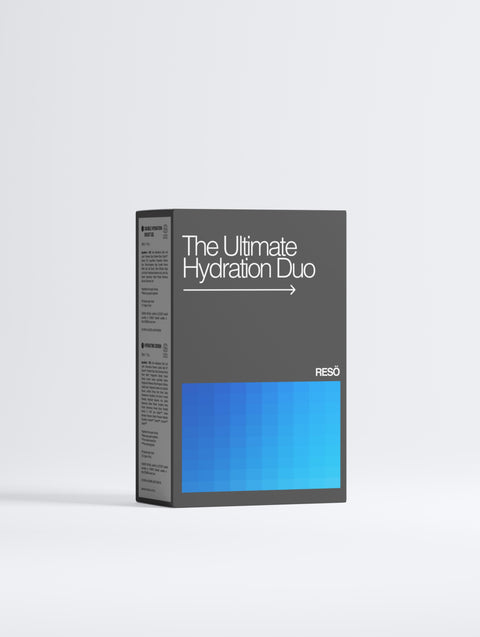 Box labeled 'The Ultimate Hydration Duo' by RESO on a light gray background