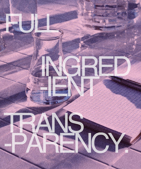 Glass beaker and notebook on a tiled surface with text overlay.