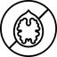 A line drawing of a walnut inside a circle with a diagonal line through it, indicating a no nuts or nut-free symbol.